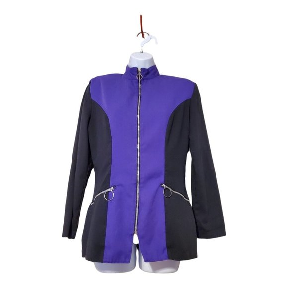 VTG G.S.L. Women's M Purple/Black Zippered Jacket Zip Pockets Shoulder Pads Rare - Picture 1 of 7